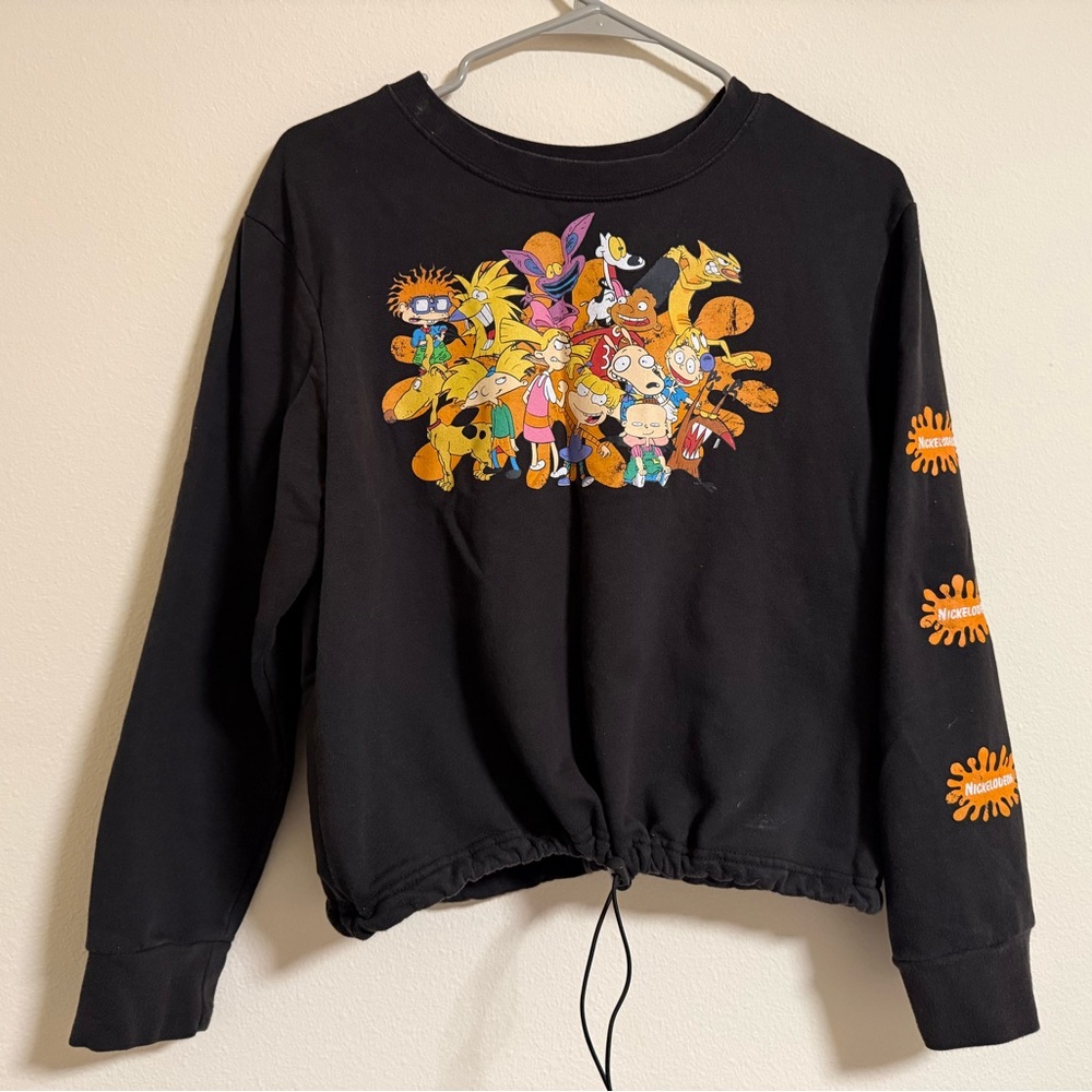 Nickelodeon Black Sweatshirt with Colorful Cartoon Graphic